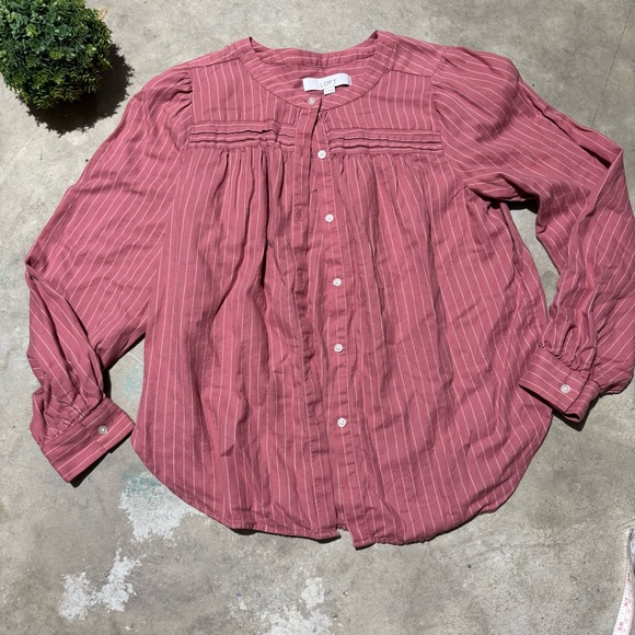 LOFT Tops - Loft Pin Tuck Pleated Pink Stripe Button Front‎ Top Size S Prairie Cottagecore